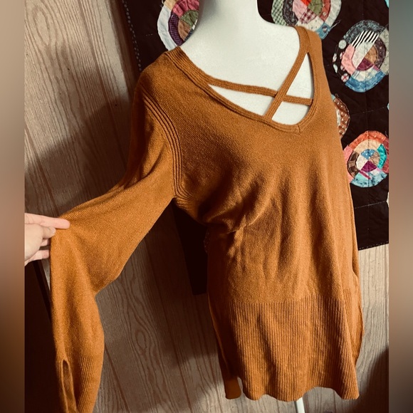 FREE PEOPLE Orange Fall-leaf colored Knit Criss Cross Tunic - Picture 2 of 8